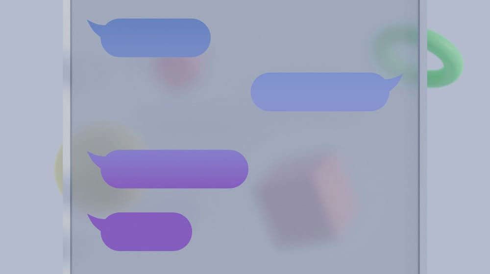 Purple chat speech bubbles on a screen, representing a conversation with a website AI assistant