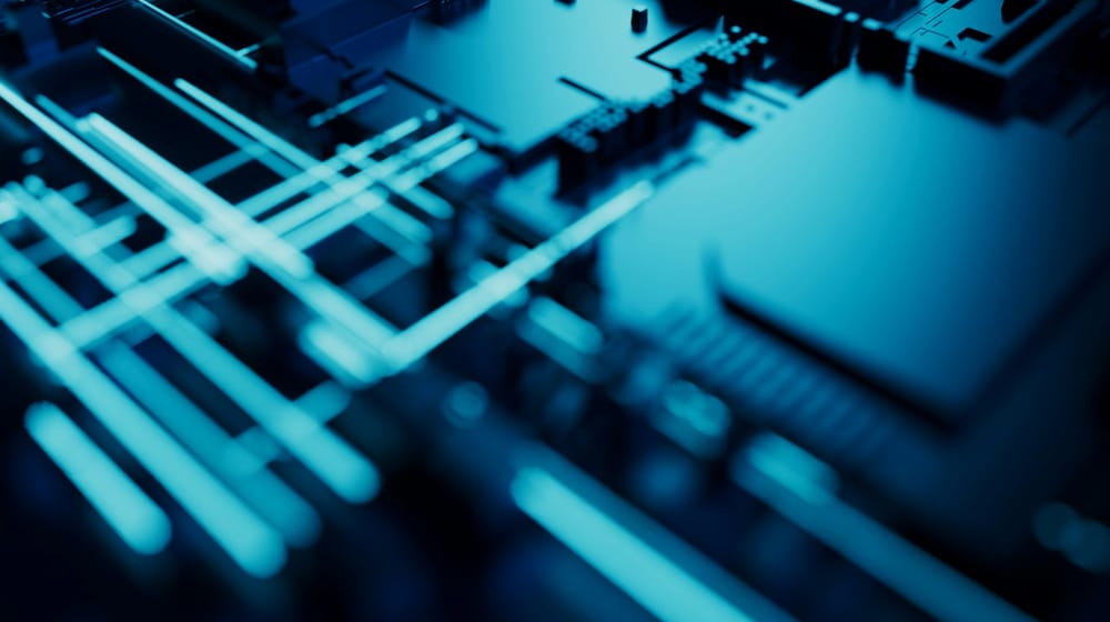 Close-up of a server lit with blue light, serving cached pages from a CDN