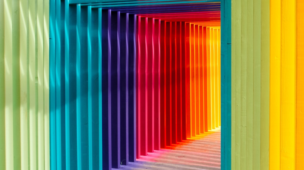 Colourful painted wall showing a range of hues