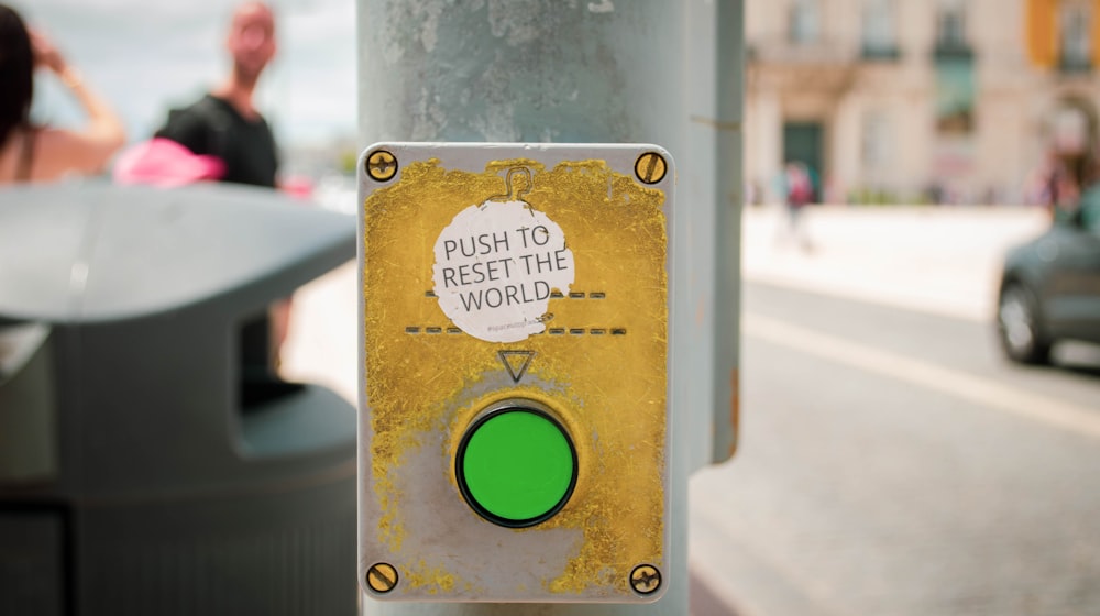 A single prominent button against a plain background