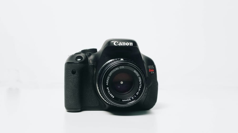 Canon DSLR camera on a white background, the usual source of oversized website photos